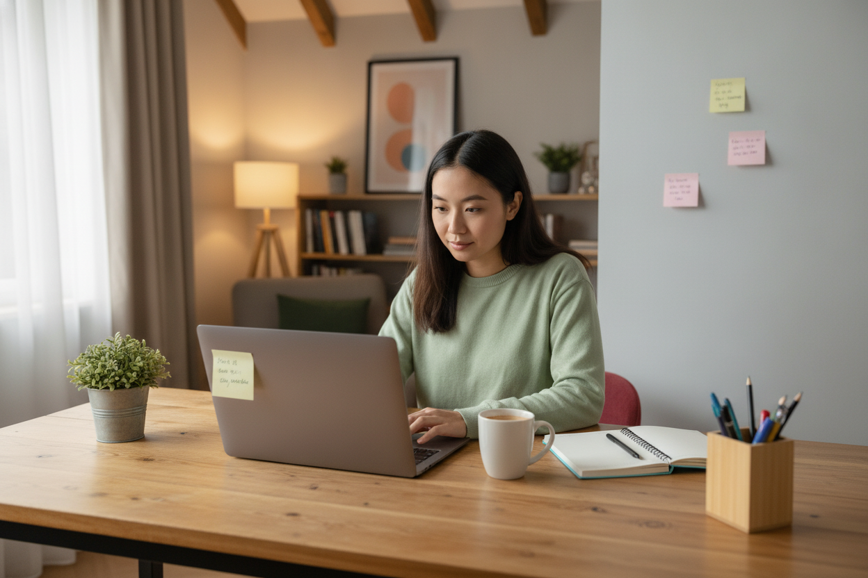 A freelancer working on her business